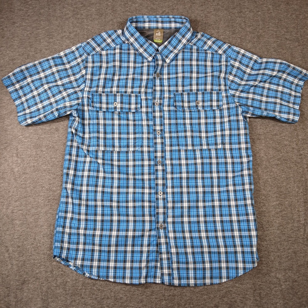 Alpine Design Shirt Mens L Tech Series Blue Plaid Button-Down Outdoor EUC